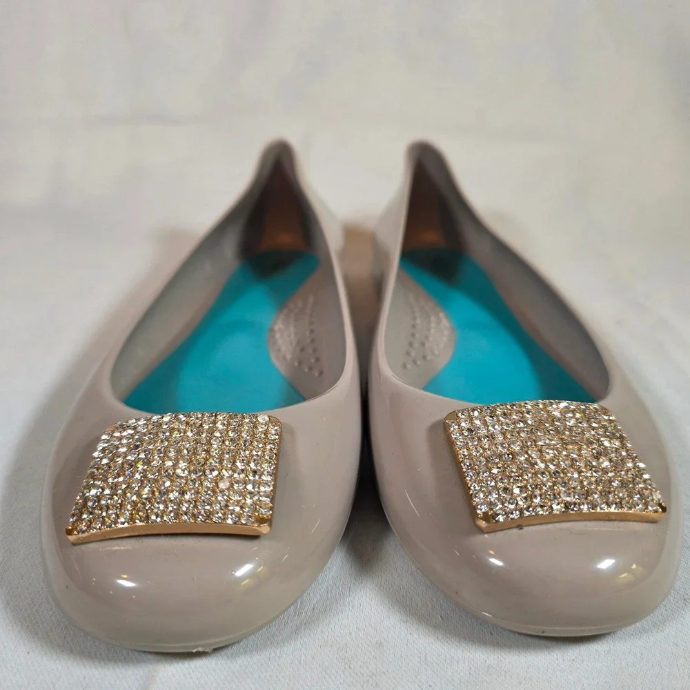 Oka-B Coralee Taupe Jelly Ballet Flats Crystal Buckle Round Toe Womens‎ 8